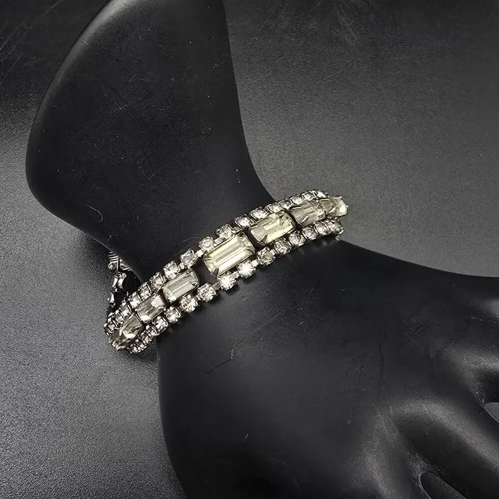Vintage Clear Rhinestone Bracelet Glam Costume Jewelry